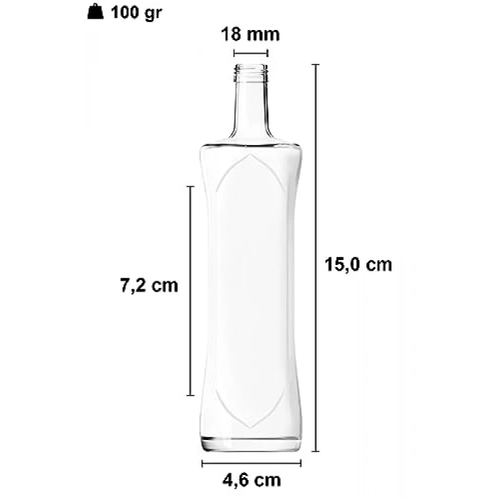 100 cc Kapaklı Kavisli Cam Şişe, 6 Adet Şeffaf Sosluk