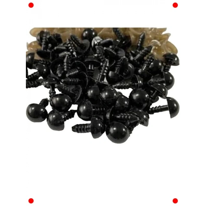 100 Çift Siyah Kilitli Oyuncak Gözü 12mm