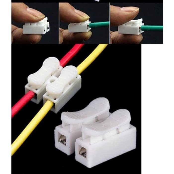 100lü Paket Mandallı Vidasız Klemens, Basmalı Tip 2 li 2 pin