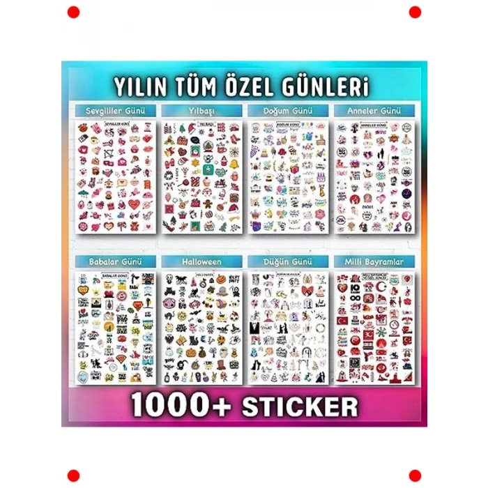 1000 Adet Özel Günler Temalı Sticker Seti