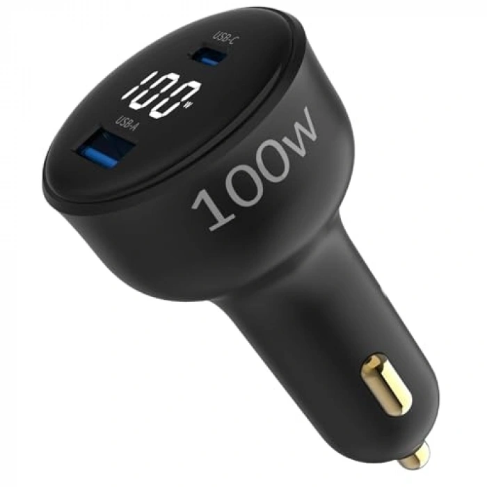 100W Led Ekranlı Araç Şarj Aleti, Type-C ve USB-A
