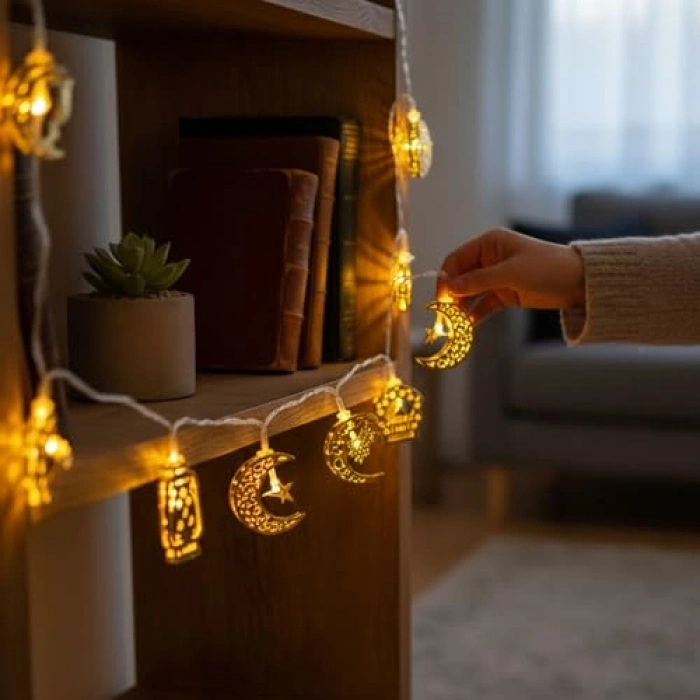 10’lu 2 Metre LED Ramazan Kandil Temalı Işık, Sarı