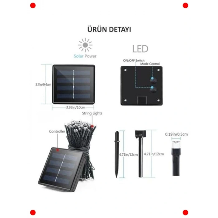 10m 100 LED Solar Bahçe Aydınlatma Zinciri