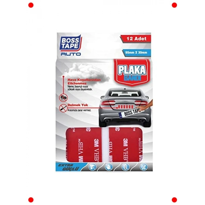 12 Adet Güçlü Yapışkanlı Montaj Bandı (Plaka İçin)