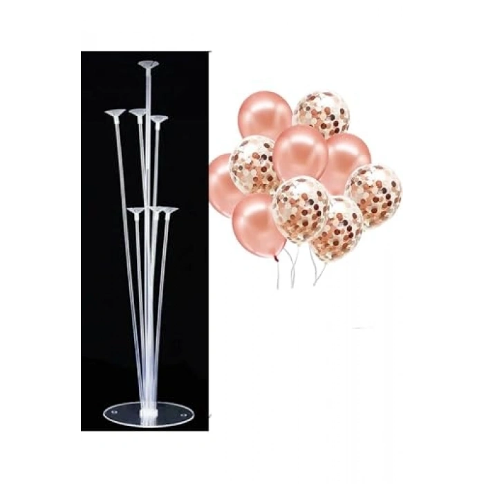 12 İnç Balon ve Rose Gold Şeffaf Stand Seti