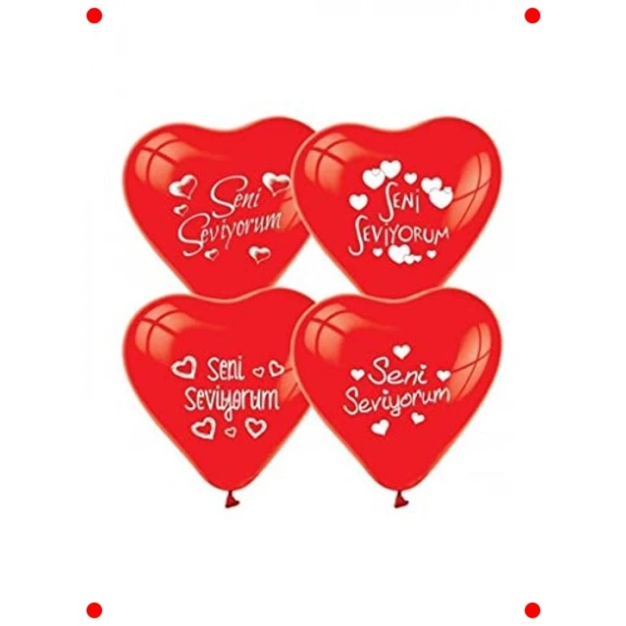 12 Kırmızı Kalpli Seni Seviyorum Baskılı Balon