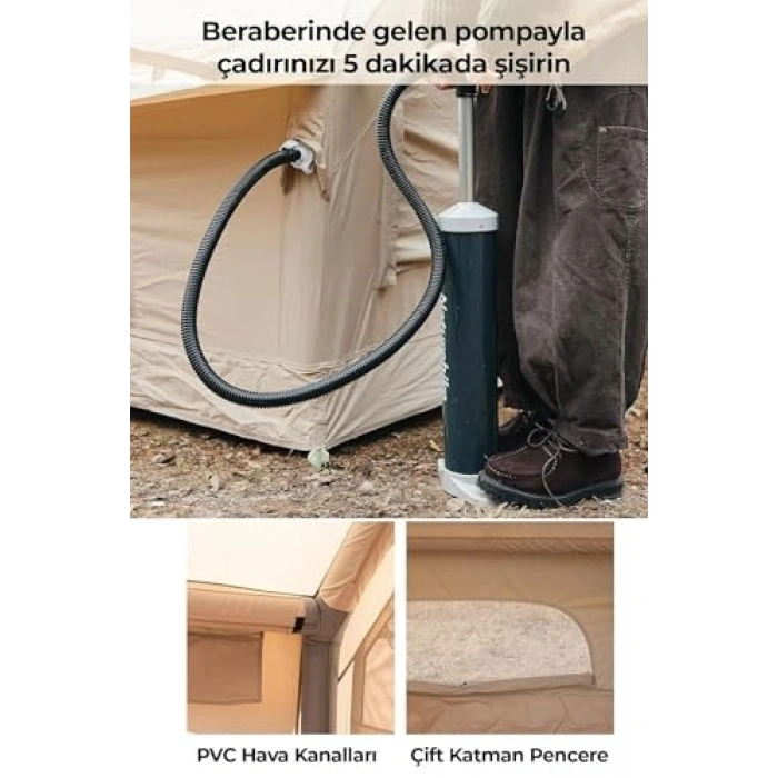 12 kişilik şişme kamp çadırı, dört mevsim kullanıma uygun