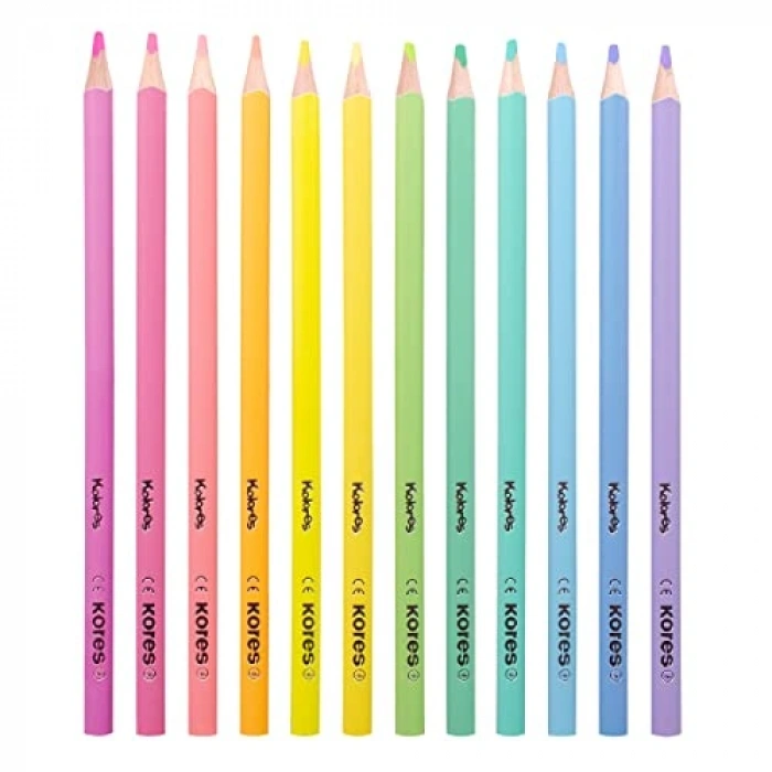 12li Pastel Ahşap Kalem Seti, Canlı Renkler ile