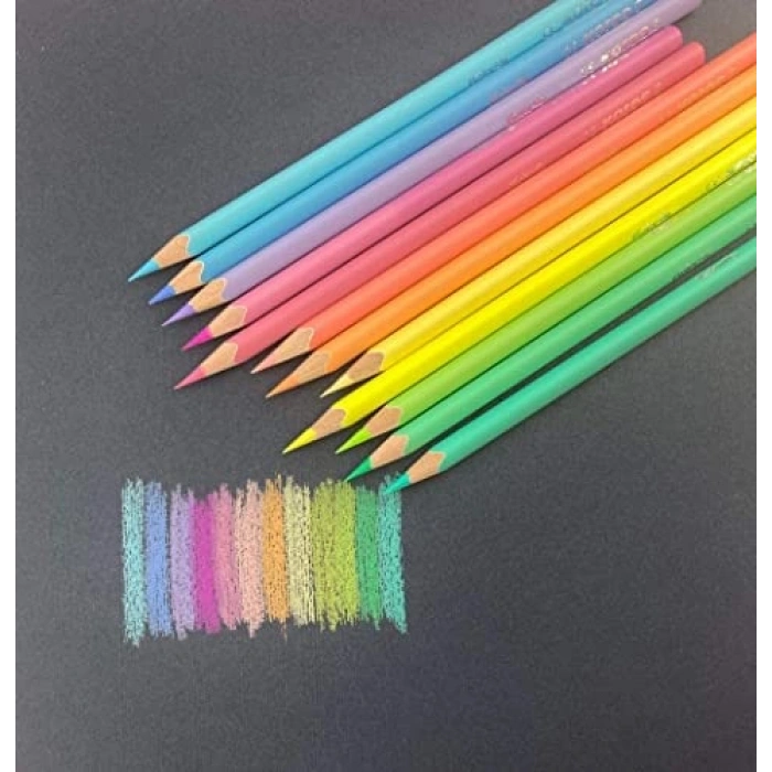 12li Pastel Ahşap Kalem Seti, Canlı Renkler ile
