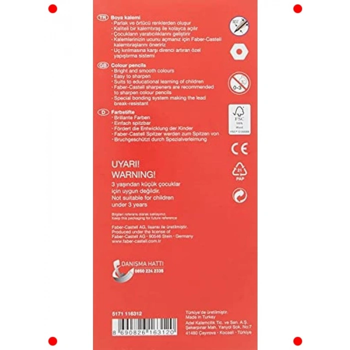 12li Renkli Boya Kalemi Seti - Kırılmaya Dayanıklı Uç