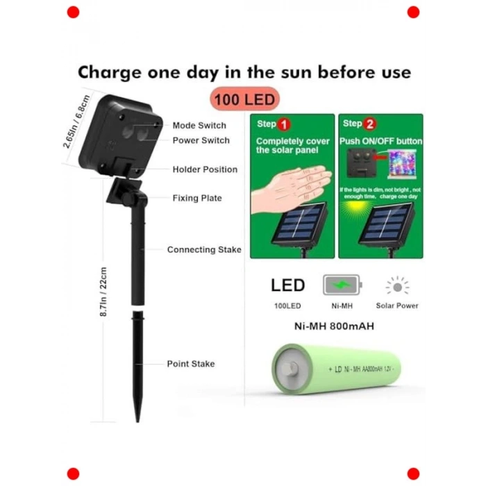 12 Metre RGB Solar Peri LED Bahçe Aydınlatma (8 Mod)