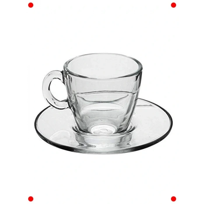 12 Parça Şeffaf Cam Kahve Fincanı & Tabak Seti
