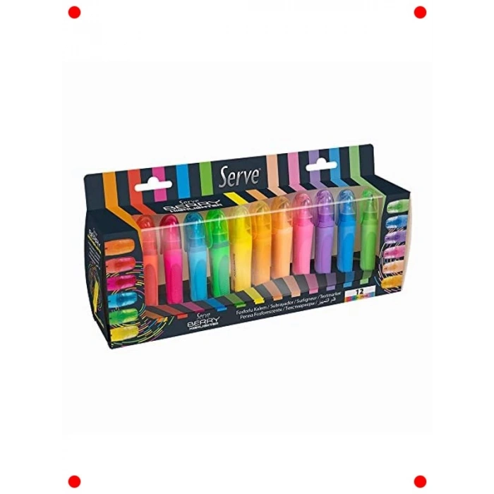 12 Renkli Fosforlu Kalem Seti