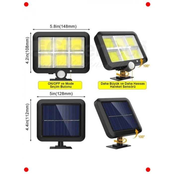 120 COB LED Güneş Enerjili Dış Mekan Aydınlatma