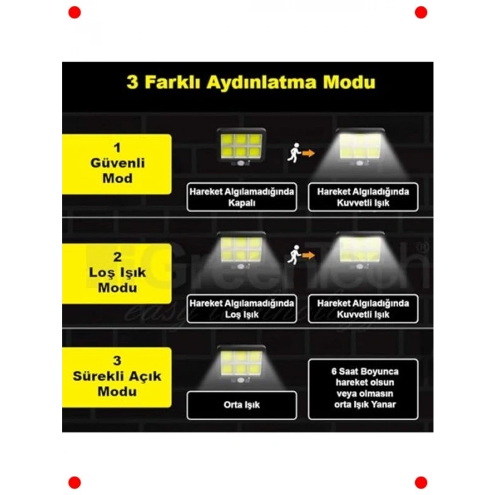 120 COB LED Güneş Enerjili Dış Mekan Aydınlatma