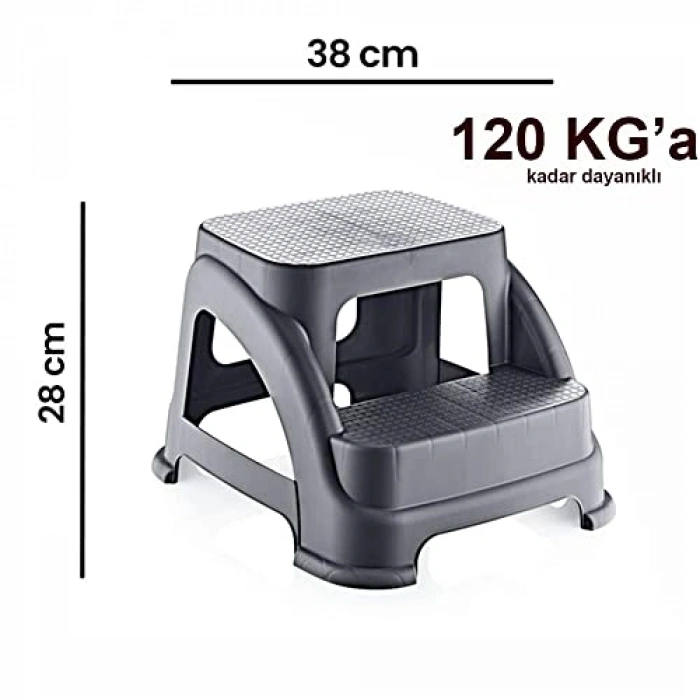 120 kg Taşıma Kapasiteli İki Basamaklı Kaymaz Tabure, Sert Plastik