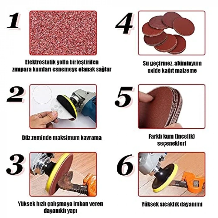 125 mm spiral zımpara, 60 adet karma paket