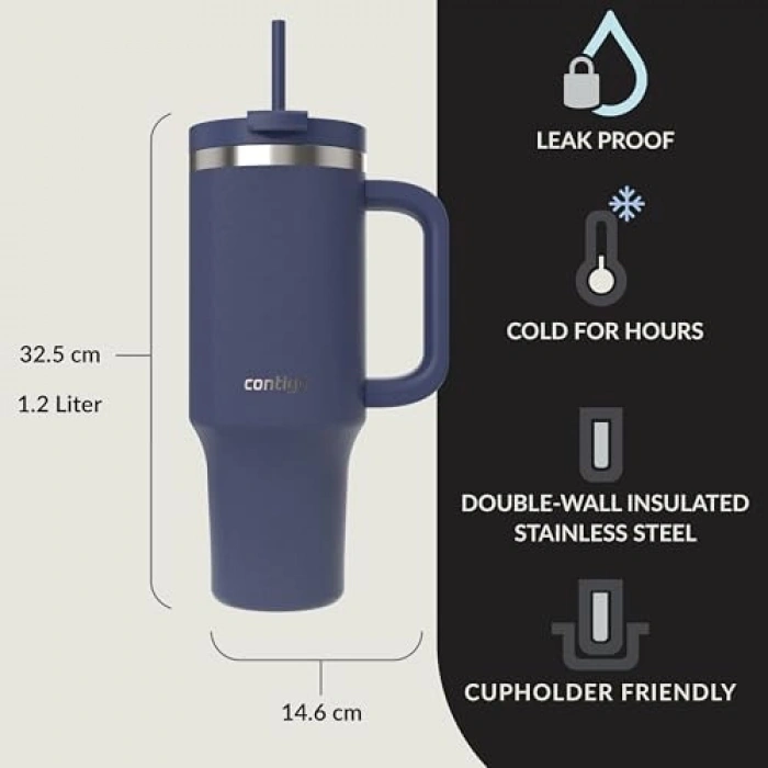 1.2L Mavi Yalıtımlı Su Şişesi, Pipetli Tasarım