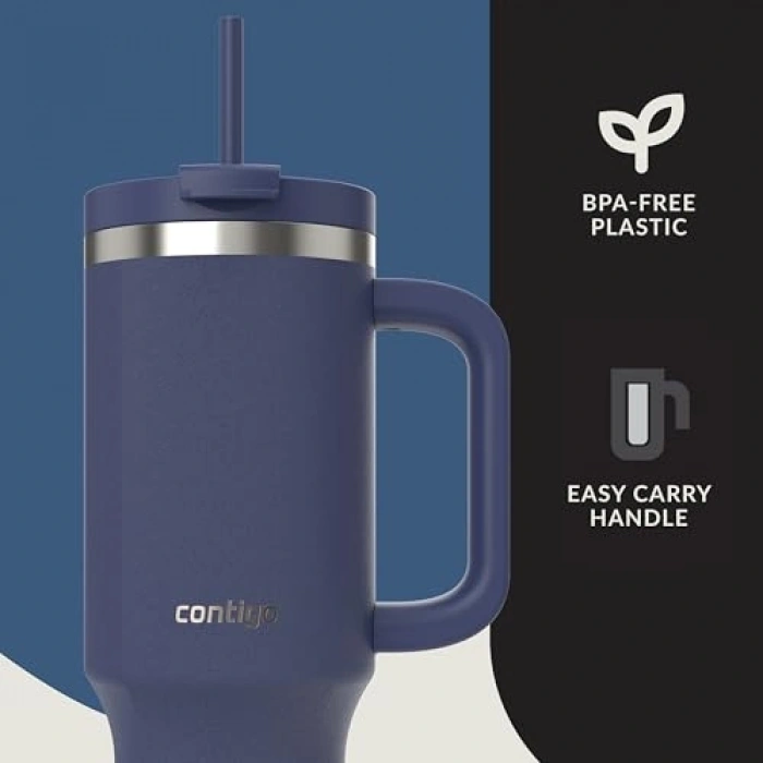 1.2L Mavi Yalıtımlı Su Şişesi, Pipetli Tasarım