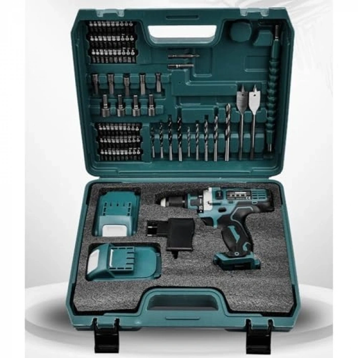 12V akülü matkap, 84 parça uç seti ile
