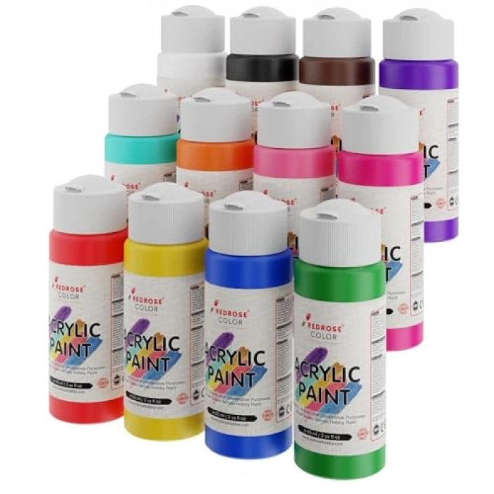 12x60ml Boyutunda Tüm Renkler ile Akrilik Boya Seti