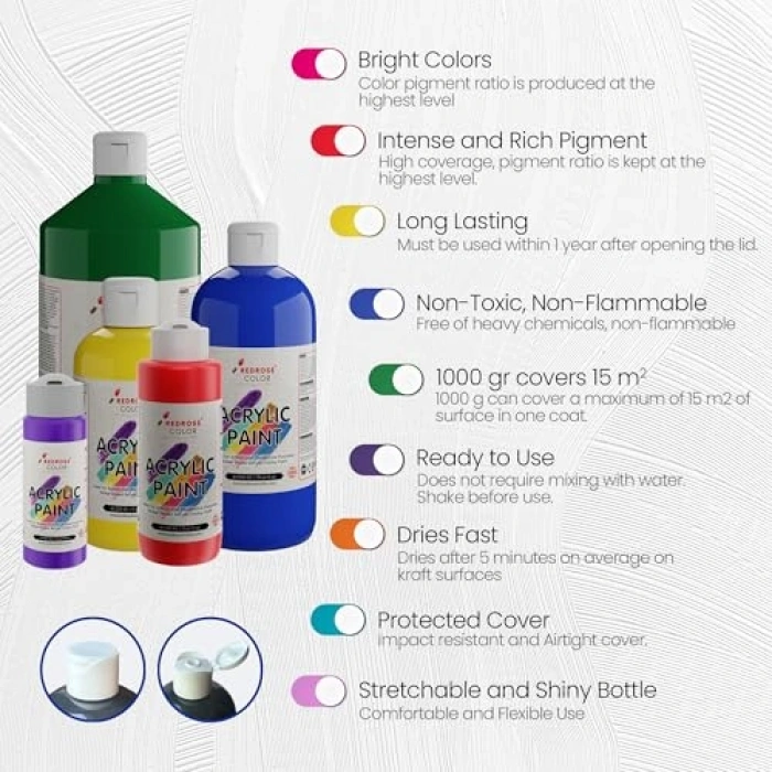 12x60ml Boyutunda Tüm Renkler ile Akrilik Boya Seti