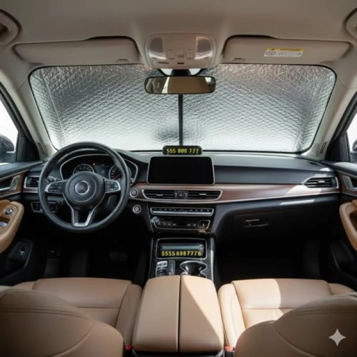 130x60 cm Katlanabilir Güneşlik ve Telefon Numaratörü Seti - Evrensel Kullanım