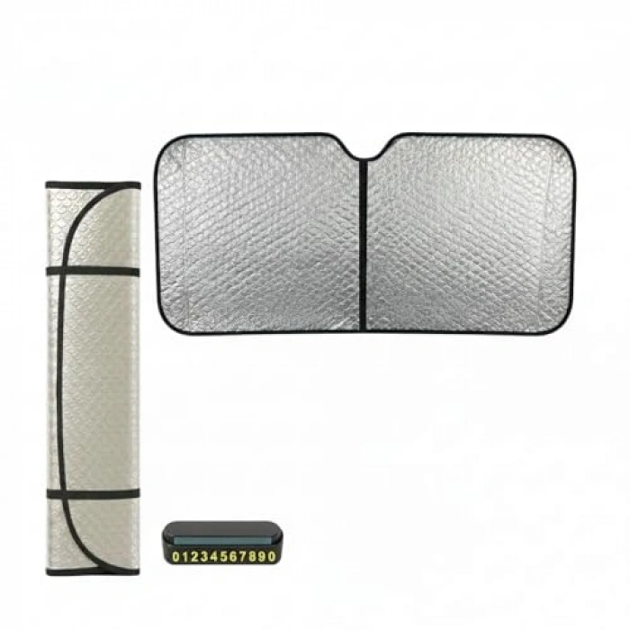 130x60 cm Katlanabilir Güneşlik ve Telefon Numaratörü Seti - Evrensel Kullanım