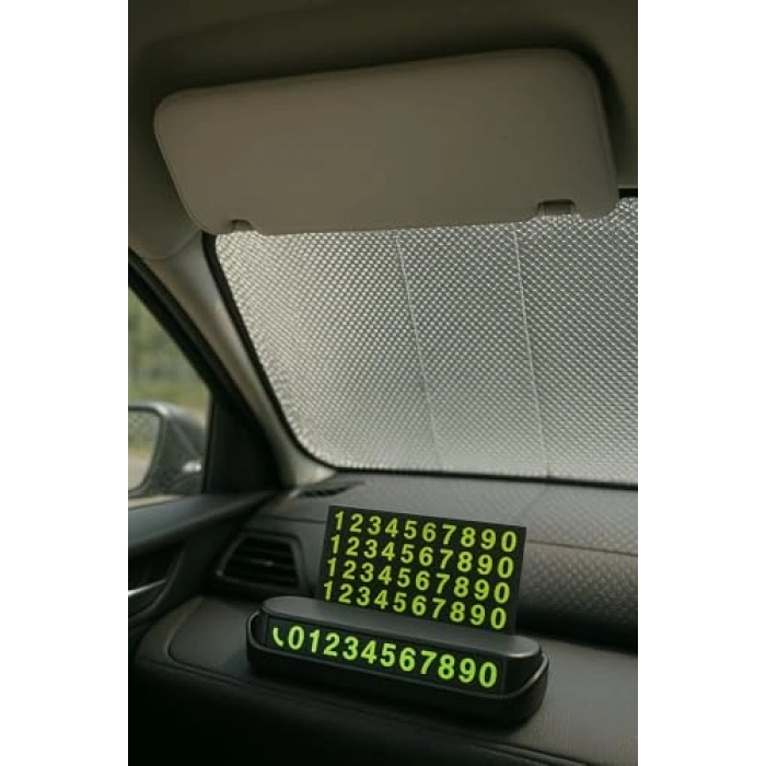 130x60 cm Katlanabilir Güneşlik ve Telefon Numaratörü Seti - Evrensel Kullanım