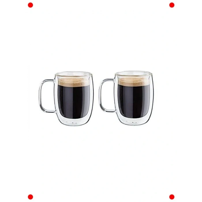134 ml 2li Çift Camlı Kulp Espresso Bardak Seti