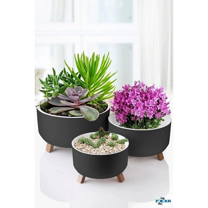 15 cm boyutunda 0,7 litre orbita saksı, antrasit renkli