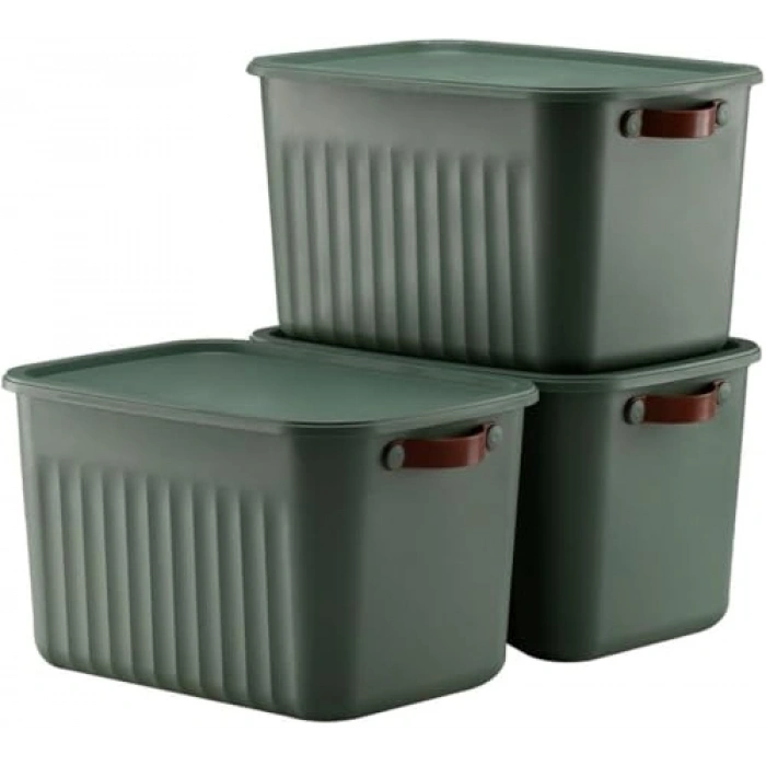 15 Litre Kapasiteli 3 Adet Kapaklı Saklama Kutusu Seti