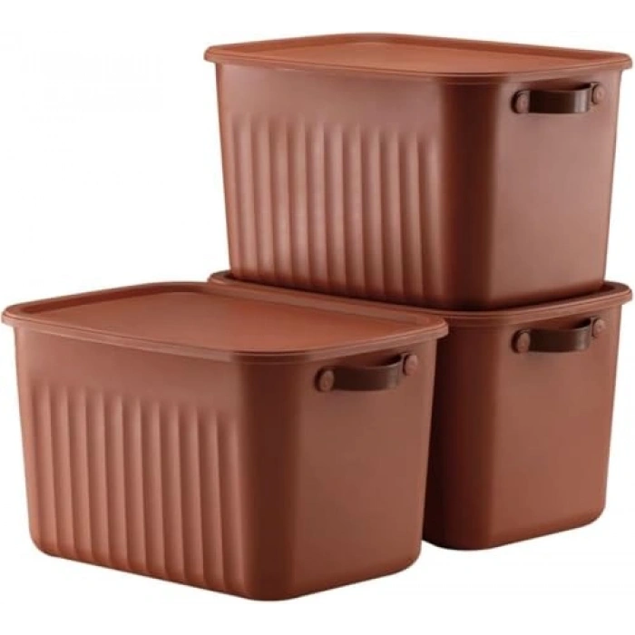 15 Litre Kapasiteli 3 Adet Modern Kapaklı Saklama Kutusu