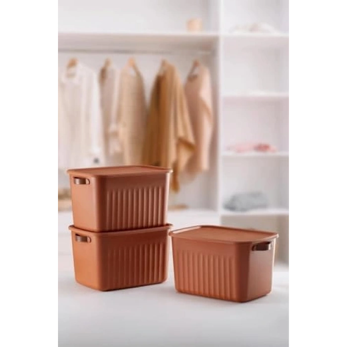 15 Litre Kapasiteli 3 Adet Modern Kapaklı Saklama Kutusu