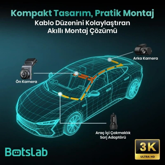 150° Geniş Açı Gece Görüşlü Araç İçi Kamera, GPS ve WiFi