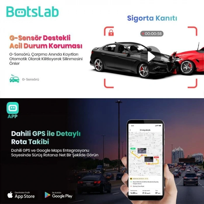 150° Geniş Açı Gece Görüşlü Araç İçi Kamera, GPS ve WiFi