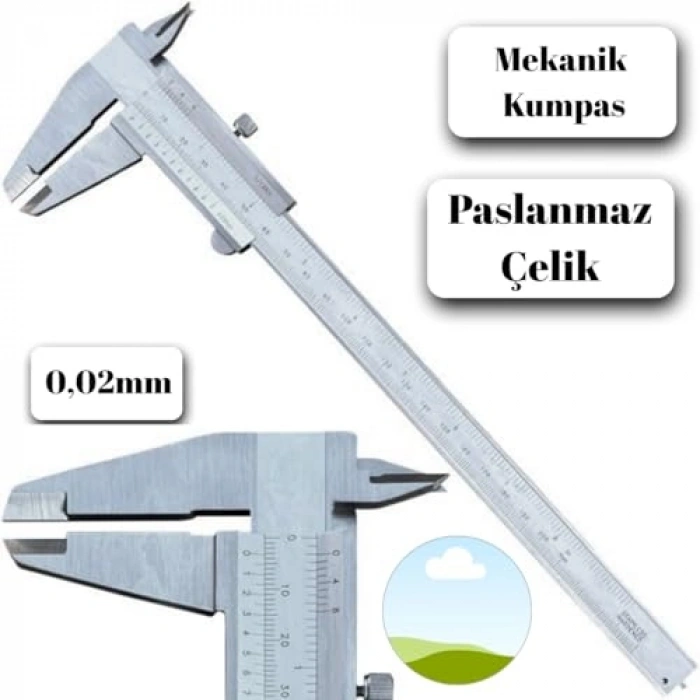 150 mm Paslanmaz Çelik Has Kumpas, İç ve Dış Ölçüm Yapabilen
