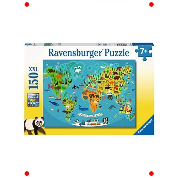 150 Parça Hayvanlı Dünya Haritası Yapbozu