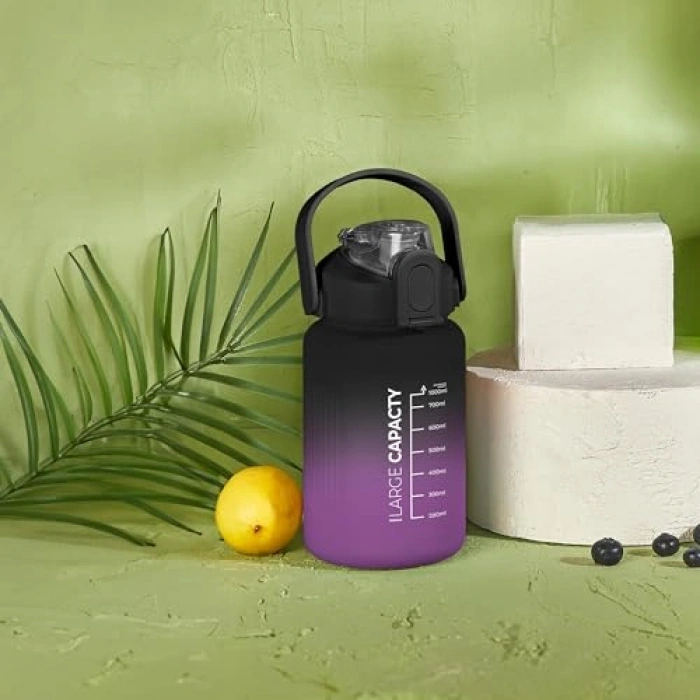 1500 ML Kapasiteli Pipetli Motivasyon Matara, Siyah ve Mor