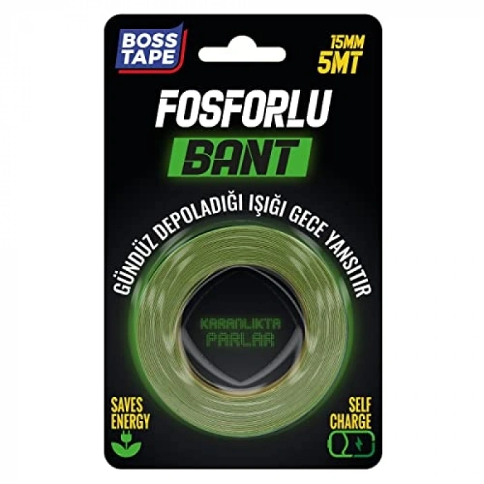 15mm x 5mt Fosforlu Bant, Yeşil Renk