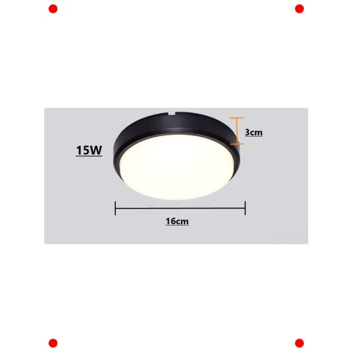 15W Siyah Modern LED Tavan Duvar Lambası IP65 Beyaz Işık