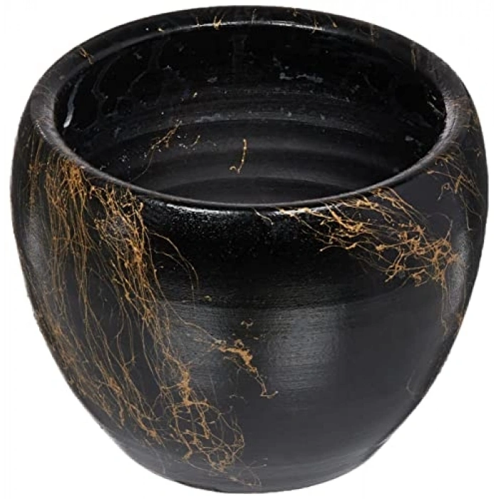 16 cm Siyah Üzeri Gold Mermer Efektli İkili Saksı