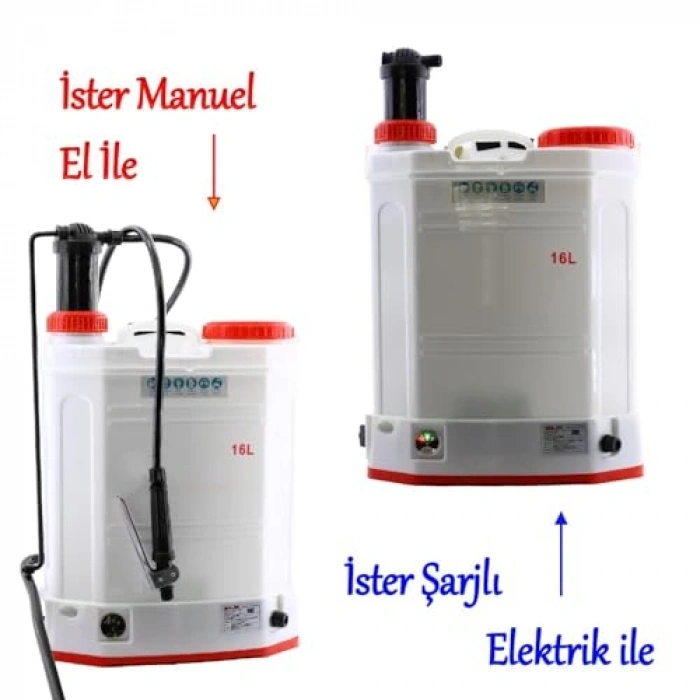 16 Lt Kapasiteli Şarjlı Elektrikli ve Manuel İlaçlama Pompası