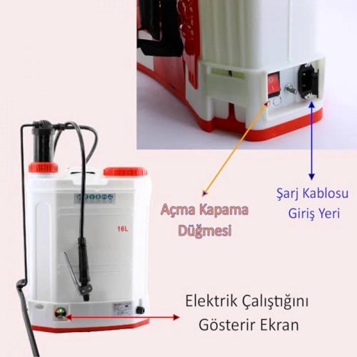 16 Lt Kapasiteli Şarjlı Elektrikli ve Manuel İlaçlama Pompası