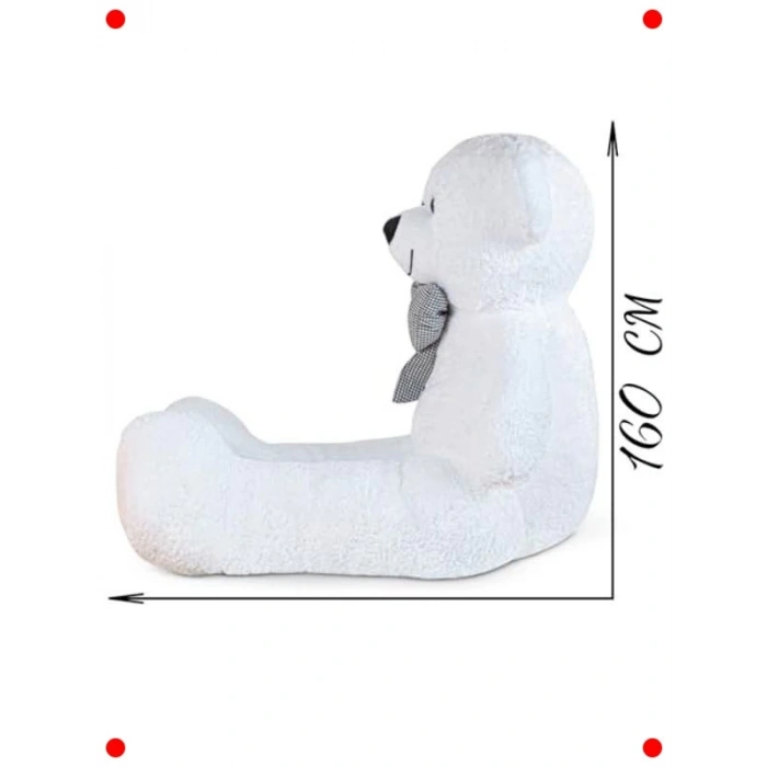 160 cm Dev Pelüş Ayı - Papyonlu, Yumuşacık Sarılmalık (Beyaz)