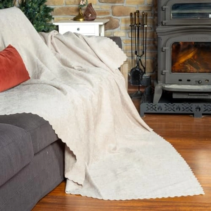 175x300 cm LARGE Gramajlı Jakarlı Kanepe Örtüsü, Krem