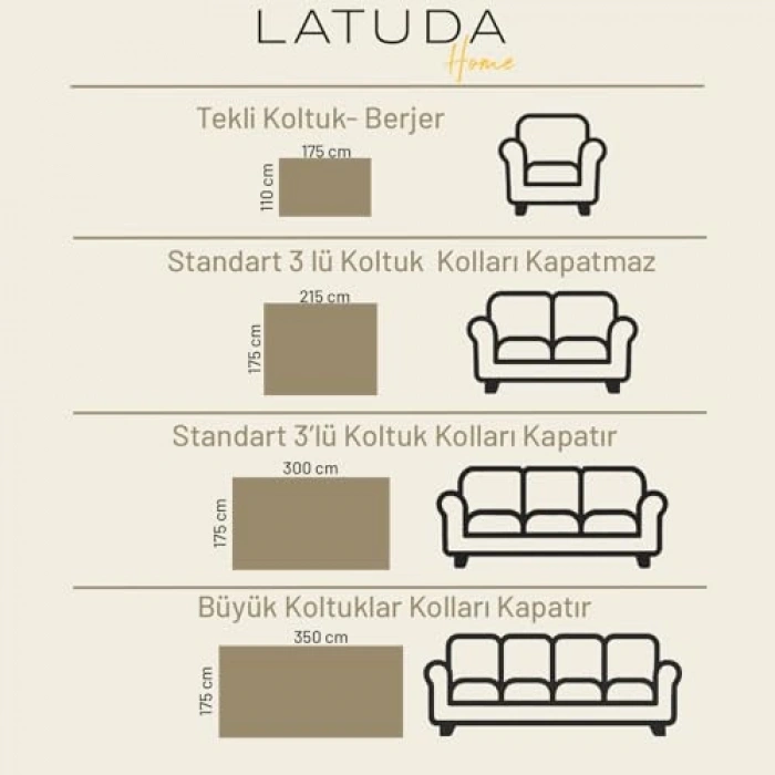 175x300 cm LARGE Gramajlı Jakarlı Kanepe Örtüsü, Krem