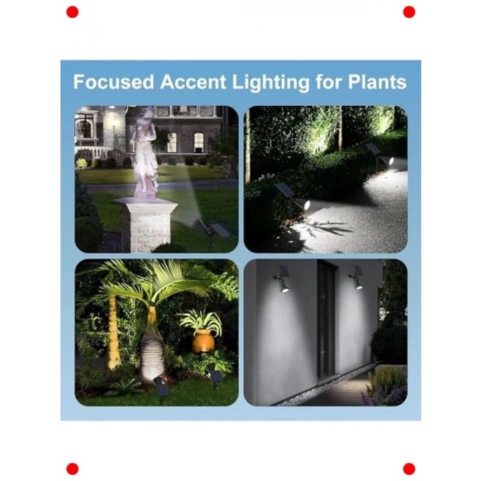 18 LED Solar Bahçe Spot Lambası - Beyaz, Su Geçirmez