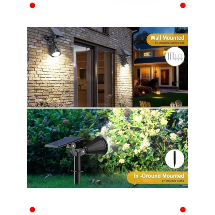 18 LED Solar Bahçe Spot Lambası - Beyaz, Su Geçirmez