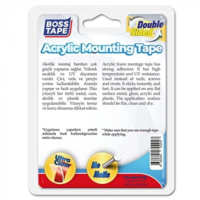 18 mm x 2 m Şeffaf Çift Taraflı Akrilik Montaj Bandı